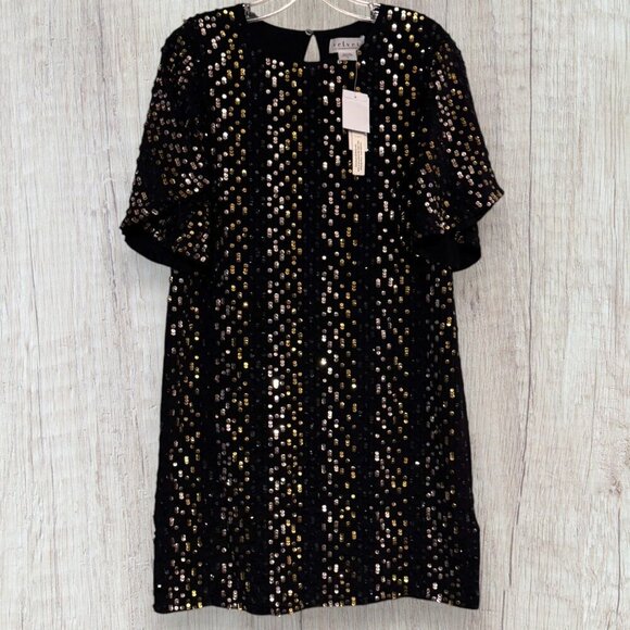 NWT VELVET Graham & Spencer Anthropologie Black Silver Gold Sequin Holiday Dress - Picture 1 of 9